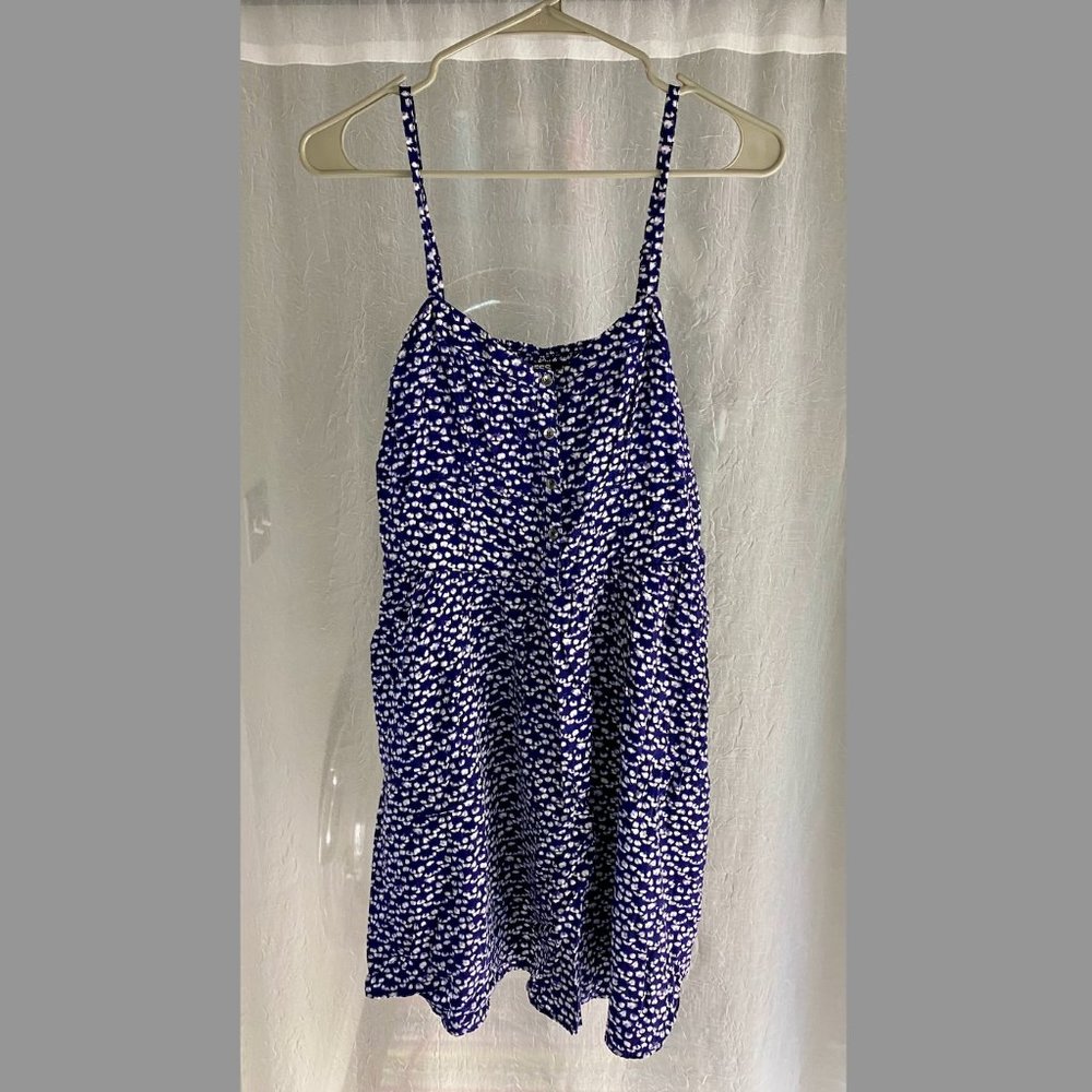 Express M blue and white spaghetti strap babydoll mini dress with pockets
